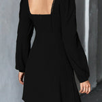 A-Line High Waisted Solid Color Split-Joint Square-Neck Mini Dresses
