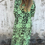 Leopard Print V-neck Pullover Long-sleeved Loose Dress