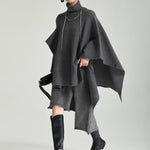 Casual Long Sleeves Loose Solid Color High-Neck Shawl&Sweater Dresses Two Pieces Set