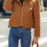 Plush paneled zipped long-sleeve jacket