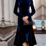 Bodycon Elasticated Waist Solid Color High Neck Midi Dresses