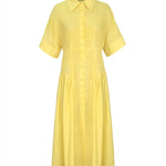 Loose Short Sleeves Buttoned Pleated Solid Color Lapel Collar Midi Dresses Shirt Dress