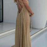 Modern and Sophisticated Linen Blend Draped Braids Cover Up Maxi Dress