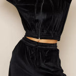 Fashion Zipper Open Velvet Casual Two -piece Suit