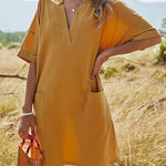 A-Line High Waisted Pockets Solid Color Split-Joint V-Neck Mini Dresses