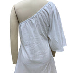 Loose Three-Quarter Sleeves Asymmetric Elasticity Solid Color One-Shoulder Mini Dresses