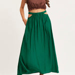 A-line swing skirt high waist hollow solid color skirt