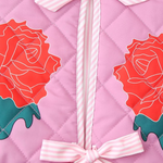 Rose Print Bow Quilted Jacket