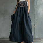 Retro Bohemian Embroidered Suspender Dark Blue Maxi Dress