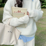 Long Sleeves Loose Solid Color Round-Neck Pullovers Sweater Tops