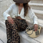 Minka Chiffon Leopard Elastic Waist Pocketed Loose Cargo Pants