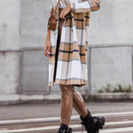 Women's Mid Length Double Breasted Plaid Print Woolen Coat