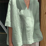 Loose Three-Quarter Sleeves Solid Color Lapel T-Shirts Tops