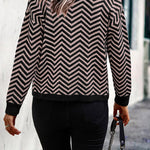 Long Sleeve V Neck Open Front Striped Knit Cardigan Sweaters
