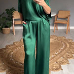 Solid color mercerized V-neck casual suit