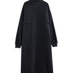 A-Line Long Sleeves Solid Color Mock Neck Midi Dresses