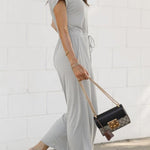 Elastic waist V neck wide leg jumpsuit women