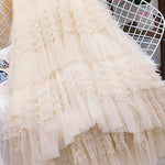 Elegant Mood Tulle Pleated Ruffle Elastic Waist Tiered Midi Skirt