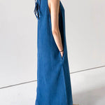 A-Line Loose Pockets Solid Color Tied Round-Neck Maxi Dresses