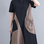 Original Loose Split-Joint Contrast Color Midi Dress