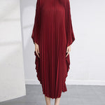 Batwing Sleeves Loose Pleated Solid Color Maxi Dresses