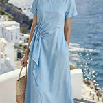 Women'S Casual Solid Color Ruffled Layered Dress