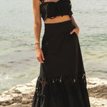 Summer City Hollow Lace Crop Tank and Elastic Waist Pocketed A-line Maxi Skirt Set