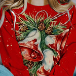 Printed Christmas Contrast Color Long Sleeve Pullover Sweatshirt