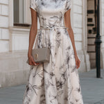 Belted Floral Print Midi Dress