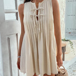 A-Line Loose Pleated Solid Color Tied Round-Neck Mini Dresses Vest Top