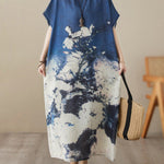 Loose Short Sleeves Printed Round-Neck Maxi Dresses