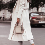 Simple Long-sleeved V-neck Tie Woolen Coat