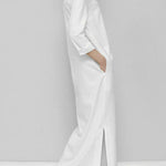 Long Sleeves Loose Solid Color Split-Joint V-Neck Maxi Dresses