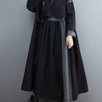 Original Loose Denim Split-Joint Tied Lapel Collar Long Sleeves Midi Dress