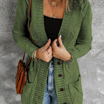 Green Front Pocket and Buttons Closure Cardigan