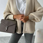 Solid Color V-neck Long-sleeved Casual Knitted Cardigan