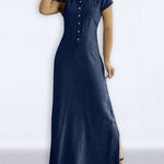 High Waisted Plus Size Buttoned Pockets Split-Side Lapel Maxi Dresses