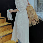 Long Sleeves Loose Asymmetric Solid Color Lapel Shirt Dress