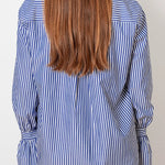 Striped Print Ruffled Long Sleeve Pockets Loose Shirt