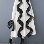A-Line Long Sleeves Buttoned Split-Joint Lapel Midi Dresses Shirt Dress