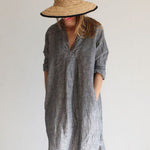 Linen Casual Women's V-Neck Long Dress