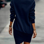 Casual Long Sleeves Solid Color High-Neck Mini Dresses