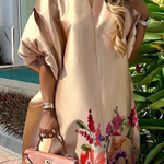 A-Line Half Sleeves Elasticity Flower Print Split-Front V-Neck Maxi Dresses
