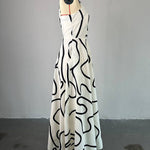 A-Line High Waisted Pockets Printed Split-Joint Spaghetti-Neck Maxi Dresses