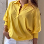 Loose Puff Sleeves Solid Color Lapel Blouses&Shirts Tops