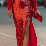 Radiant Red Two-Tone Sequin Midi Dress