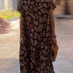 Loose Plus Size Floral Printed Split-Joint Round-Neck Midi Dresses