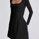 A-Line Bodycon Solid Color Zipper Square-Neck Mini Dresses
