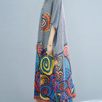 Batwing Sleeves Loose Printed Lapel Midi Dresses