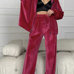 Velvet Zipper Hooded Pure Color Two -piece Suit